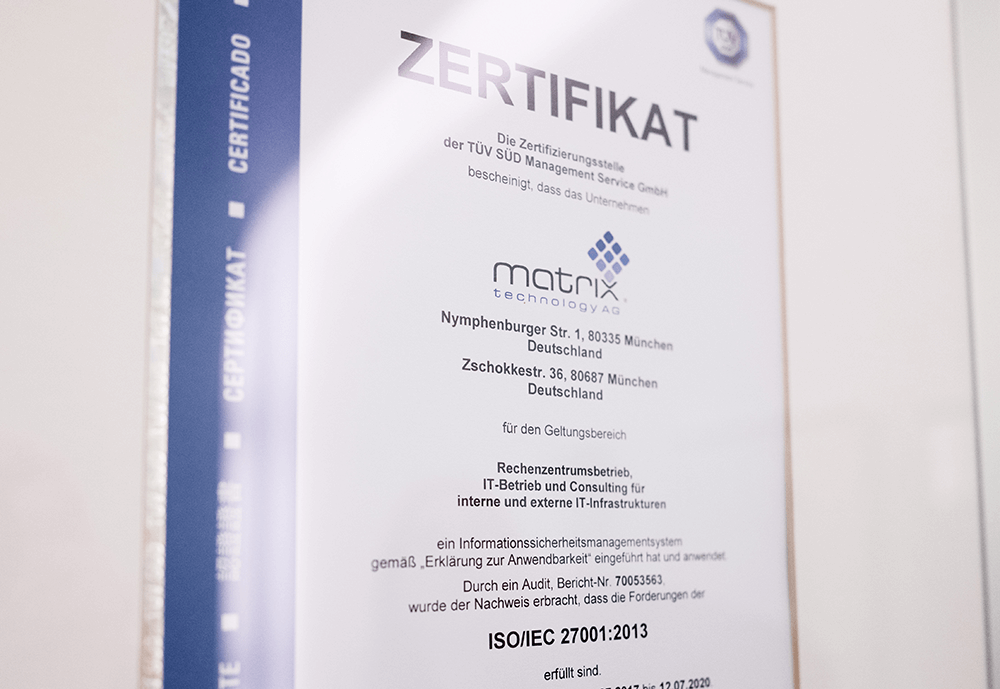 matrix Zertifikat ISO 27001